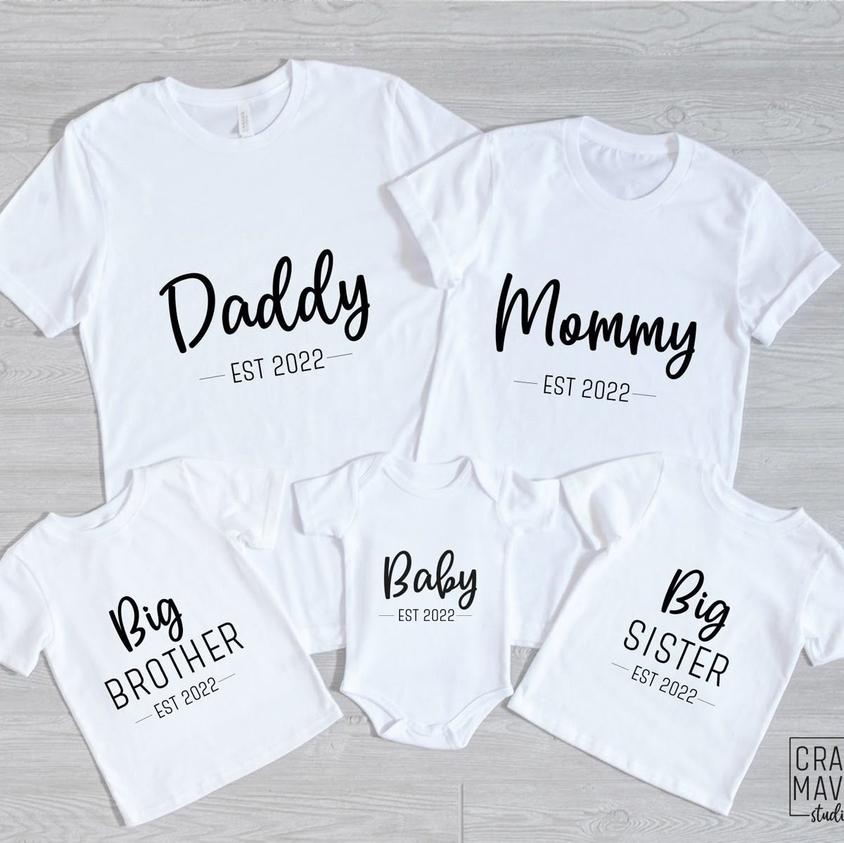 Conjunto de camisetas familiares personalizadas (Daddy, Mommy, Baby, Brother, Sister)